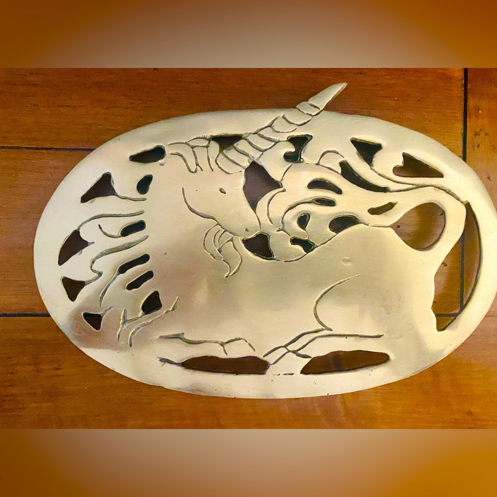 Vintage 70’s  brass unicorn trivet